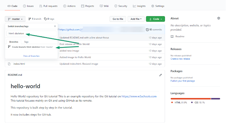 GitHub Create New Branch